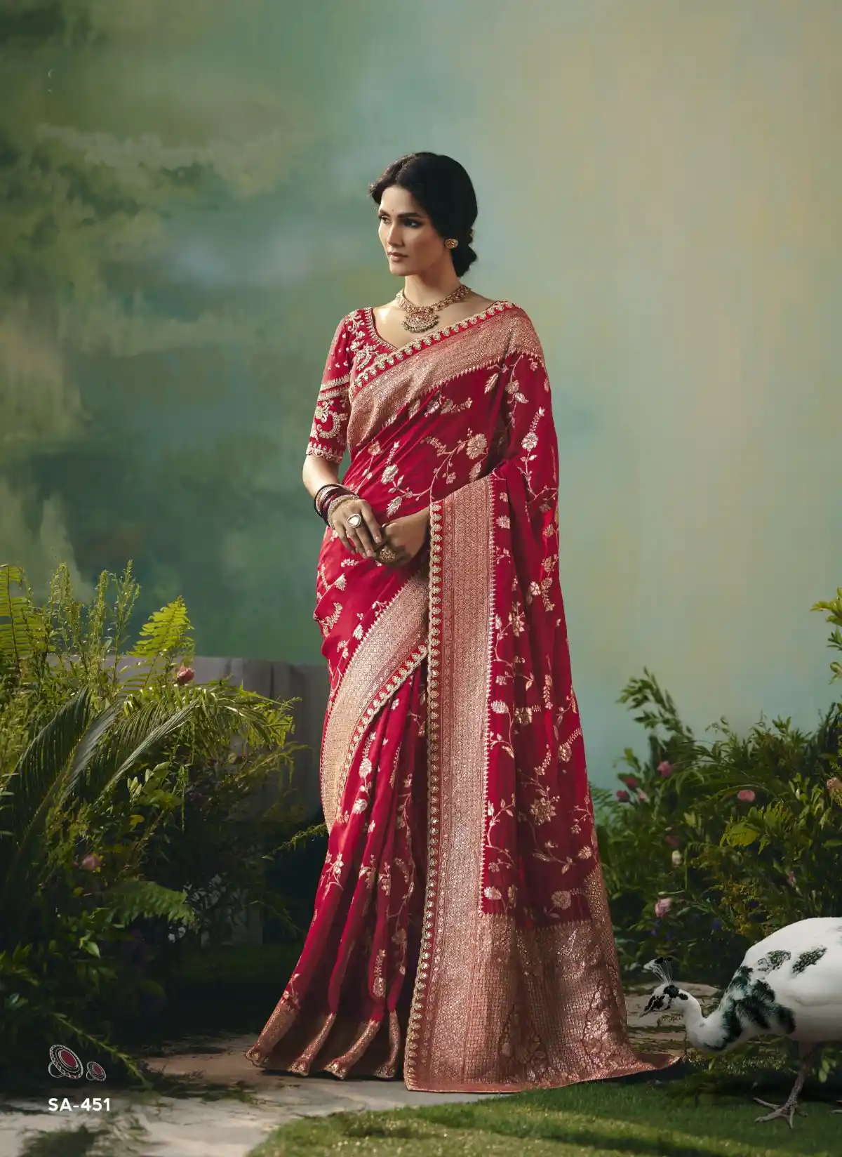 Red Bridal Silk Saree – Red & Gold